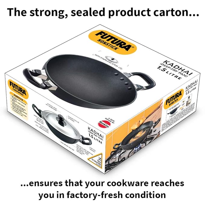 Hawkins Futura 1.5 Litre Deep Fry Pan Non Stick Kadai with Stainless Steel Lid