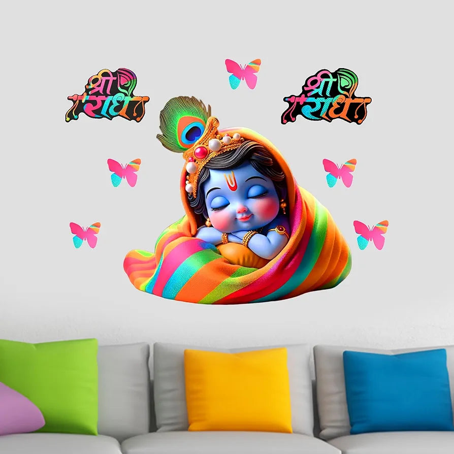 Rng Graphics Pvc Vinyl Self Adhesive Little Krishna Wall Sticker Multicolor 76 Cm X 53cm DW-116L