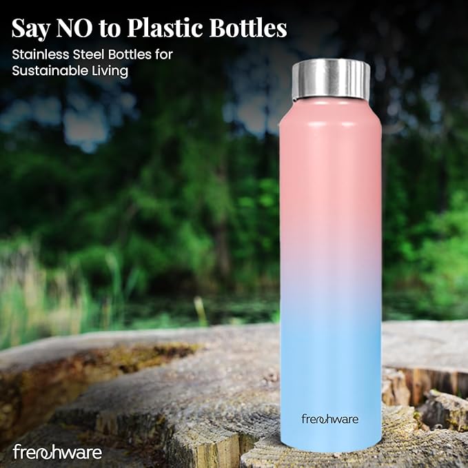 Frenchware Water Bottle 1 Litre, Stainless Steel, Premium SS 304, Sky-Blush | Easy-to-Clean