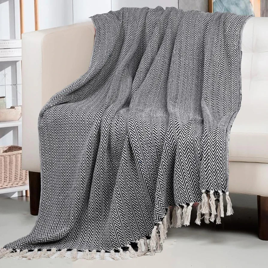 Homadorn All Season Cotton Weaved Throw Blanket Colour Black
