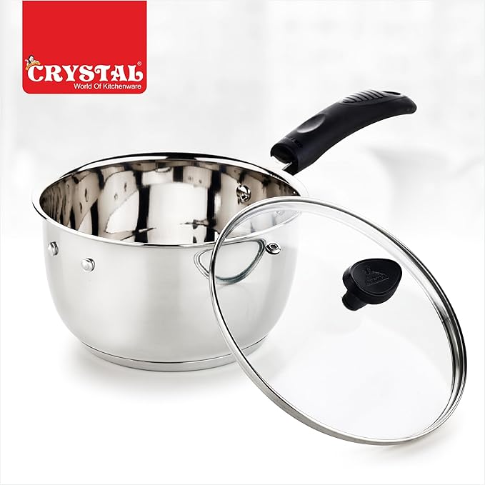 Crystal Stainless Steel Saucepan with Glass Lid| 180 mm - 1000 gms