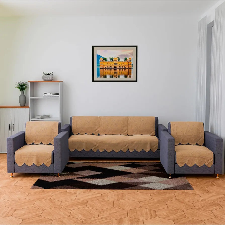 Kuber Industries 5-Seater Sofa Cover for Home Decor Self Ginger Sofa Cover Set Golden Colour