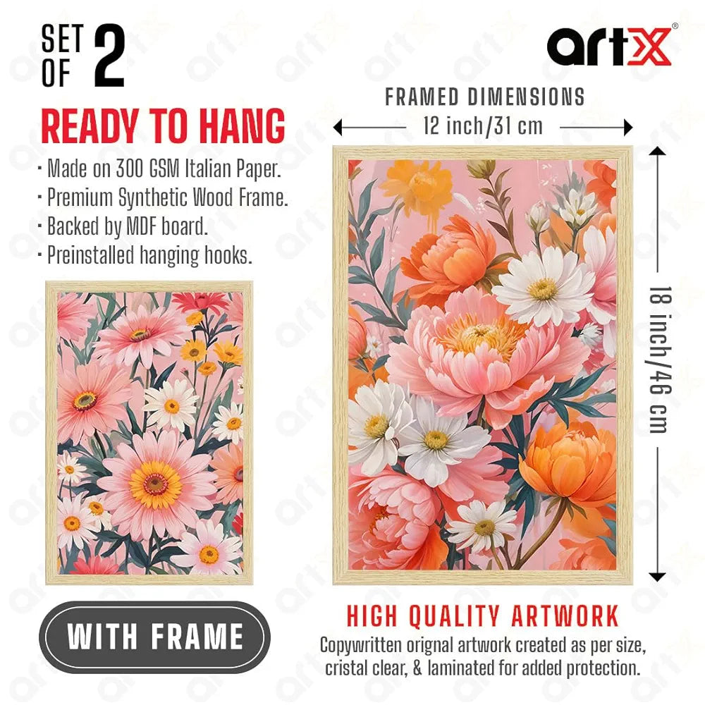 ArtX Paper Floral Art Paintings with Frame Flowers - 01 Set of 2