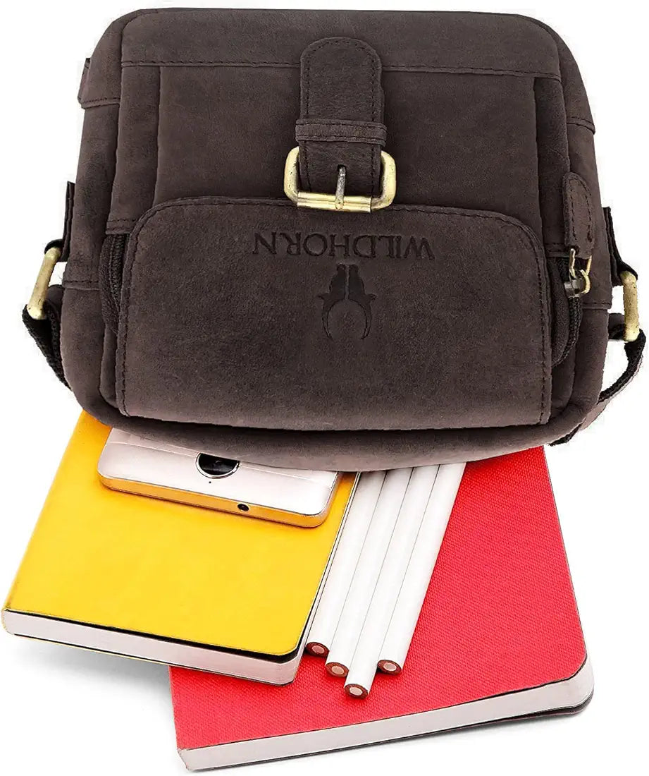 WildHorn Leather Sling Messenger Bag for Men I Multipurpose Crossbody Bag I Travel Bag with Adjustable Strap I Utility Bag I Dimension : L-6 inch W-2.7 inch H-8.5 inch