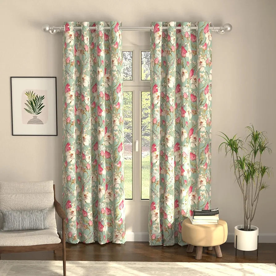 Urban Space Digital Printed Blackout Curtains for Door Bedroom Room Darkening Blackout Kids Decorative Curtains Flora Nova Sage