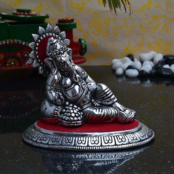 Ecraftindia Lord Ganesha Idol | Silver and Red