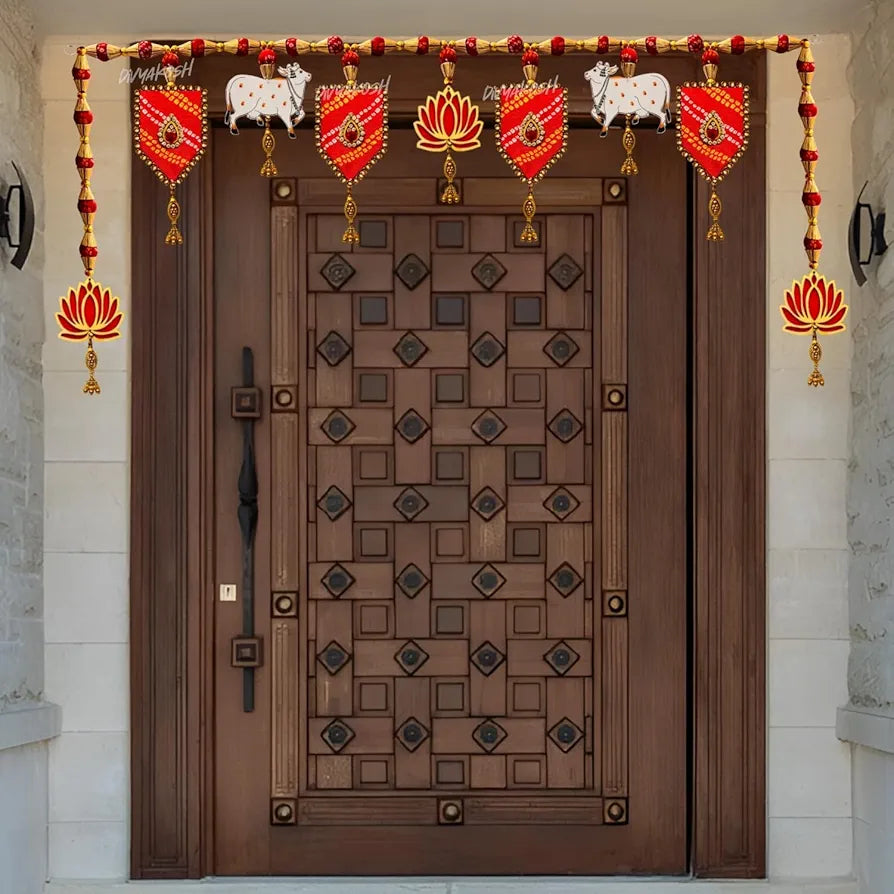 Synthetic Toran 38 Inch Extendable to 40 Inch Multicolour Lotus Cow Style