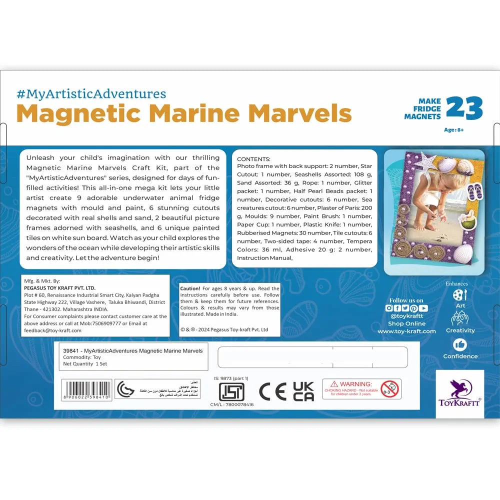 TOYKRAFTT Art and Craft Kit for Girls Boys, Gifts for Kids Aged 5 to 8, Fridge Magnet Kit for Kids - Magnetic Marine Marvels