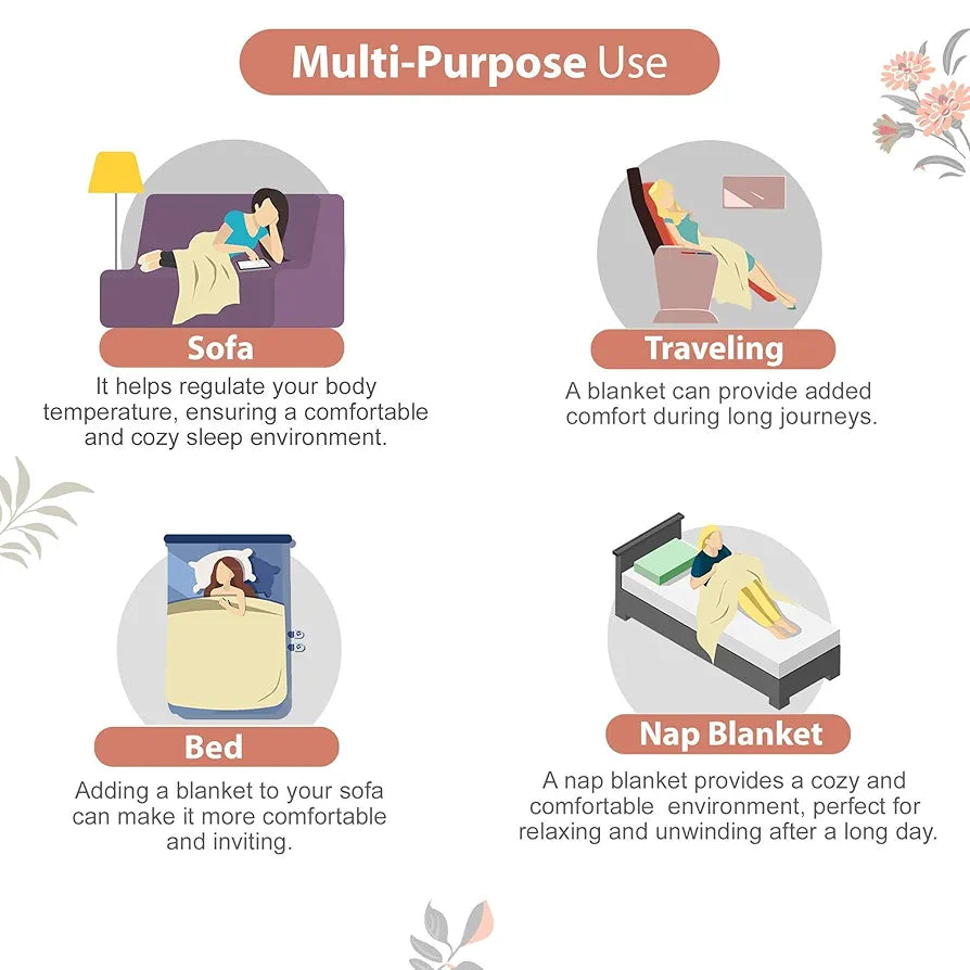 Divine Casa Floret 100% Cotton Double Dohar 120 GSM Soft & Lightweight Throw Blanket Colour Floral Blush