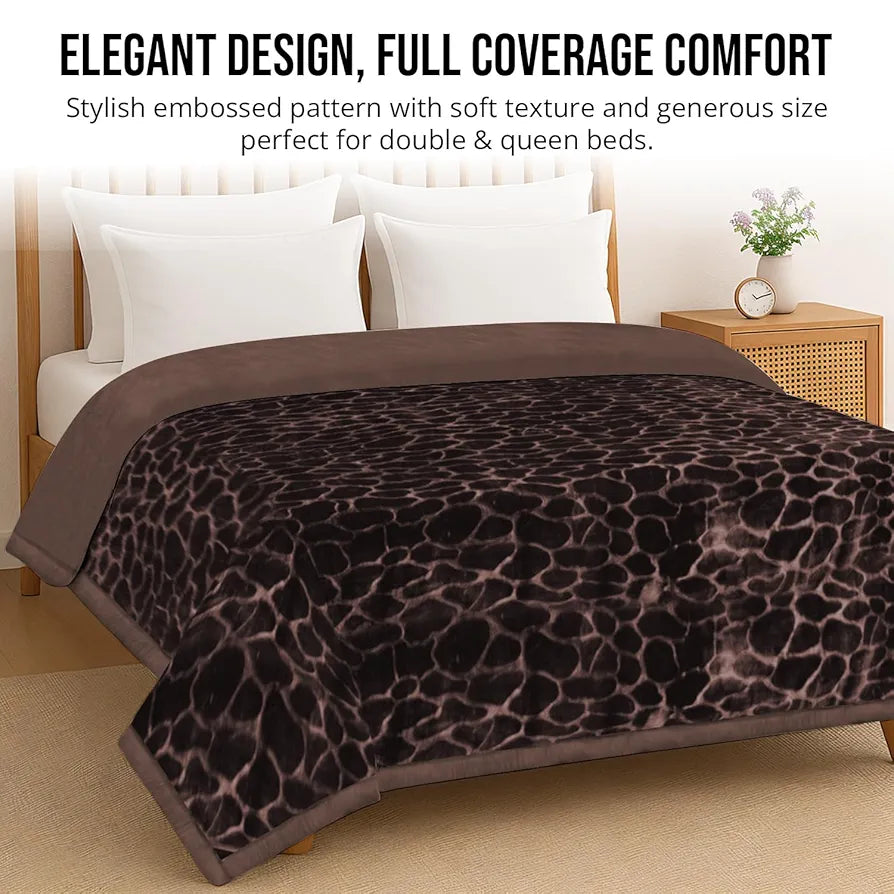 Cloth Fusion Floral Embossed Mink Blanket Single Bed for Winter Soft Kambal for Comfort & Warmth Brown
