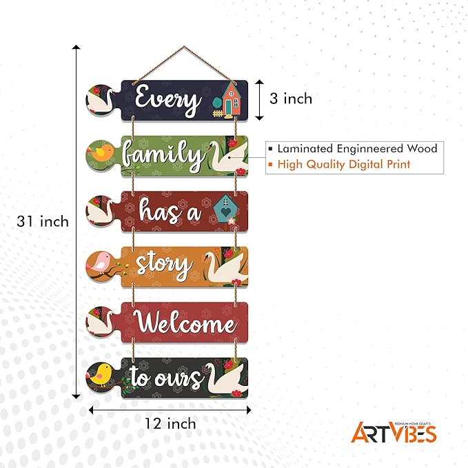 Artvibes Family Quotes Decorative Wall Art Mdf Wooden Wall Hanger for Living Room | Set of 6