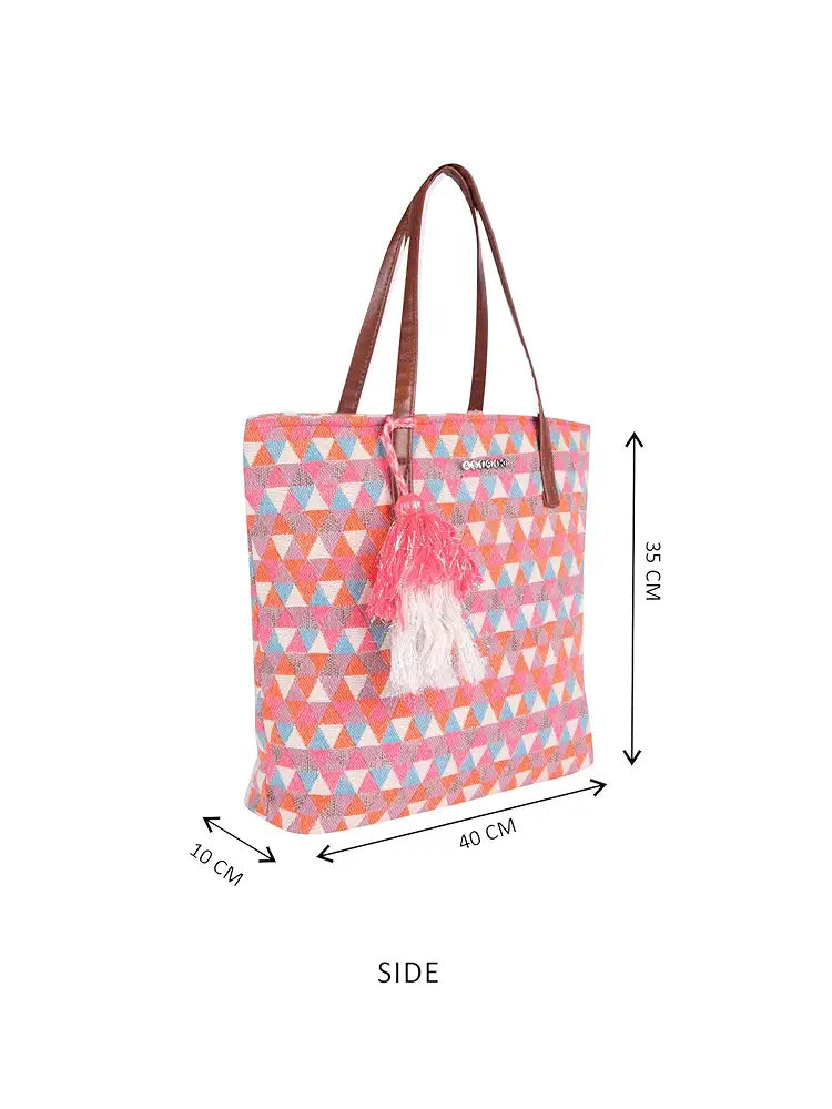Astrid Handmade Macrame Flap Over Sling Bag For Girls And Women Colour Peachy White Triangles