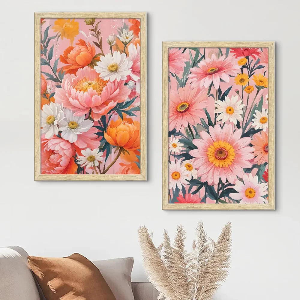 ArtX Paper Floral Art Paintings with Frame Flowers - 01 Set of 2