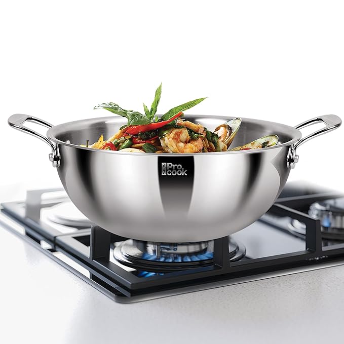 Milton Pro Cook Triply Deep Stainless Steel 24 Cm Kadai With Lid, 3.6 Litres - 2256 gms