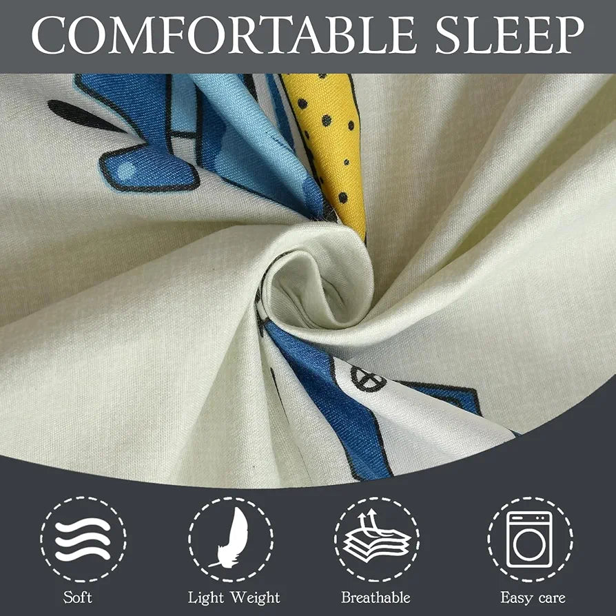 Fresh From Loom Glace Cotton Wrinkle Free Soft Hypoallergenic Bed Sheet Cartoon Printed Single Bedsheet Bedsheet with 1 Pillow Cover 144 TC Multi-Color 2