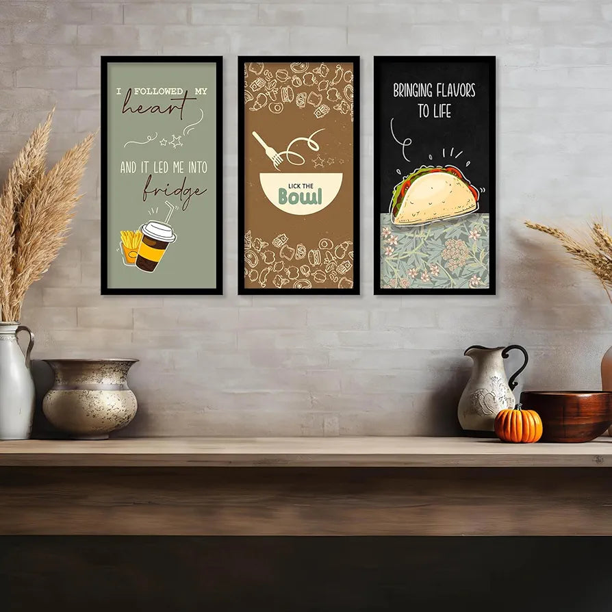 Kotart Restaurant Quotes Posters with Frame for Kitchen I Followed My Heart  Set of 3