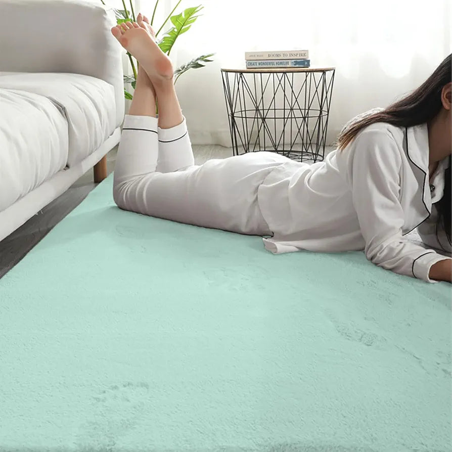 Luxe Home International Rectangular Carpet Super Soft Anti Skid Rabbit Fur  Bathroom Mats Colour Lime