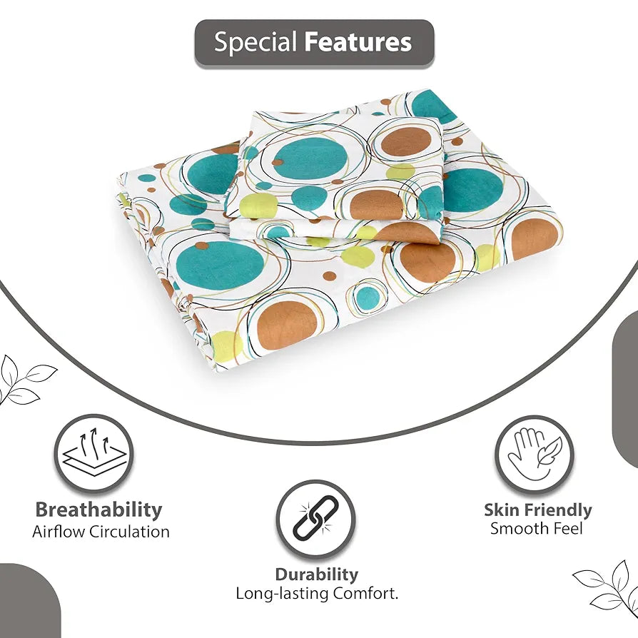 Divine Casa 100% Cotton Bedsheet for Single Bed 144 TC Bedsheet Single Size Bed Cotton with 1 Pillow Cover Colour Aqua Sand