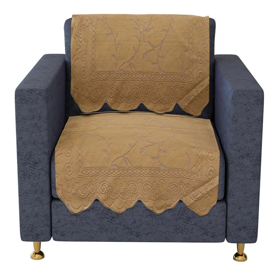 Kuber Industries 5-Seater Sofa Cover for Home Decor Self Ginger Sofa Cover Set Golden Colour