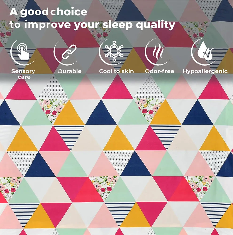 Fresh From Loom Soft Glace Cotton Fitted Bedsheet King Size Bed With Two Pillow Cover Elastic Fitted 144 TC Trangle Multi