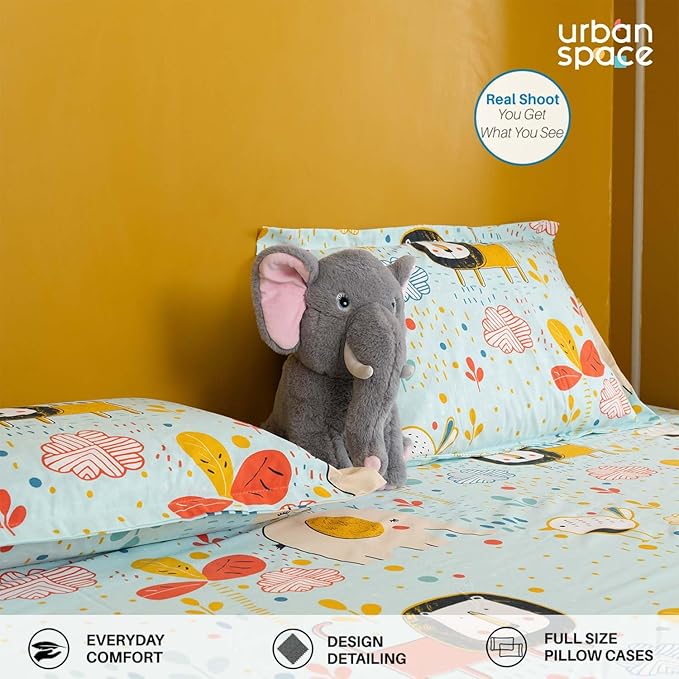 Urban Space Serene Cotton Bedsheet 2 Pillow Covers (Colour Lion King Sky Blue)