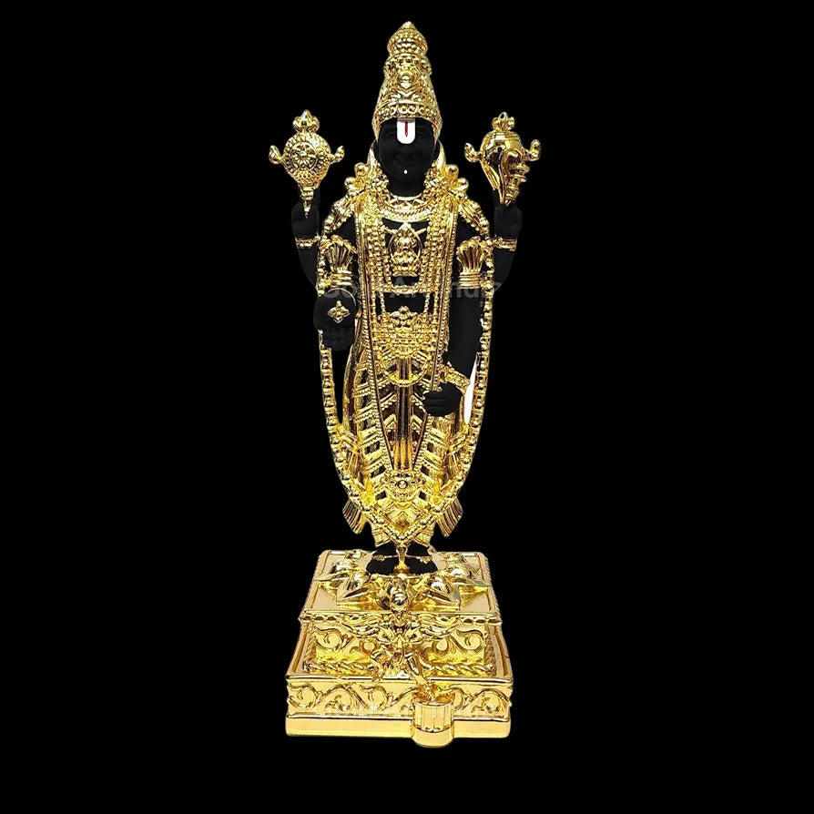 Gold Art India Lord Tirupati Balaji Gold Plated Idol with Black Terracotta Finish