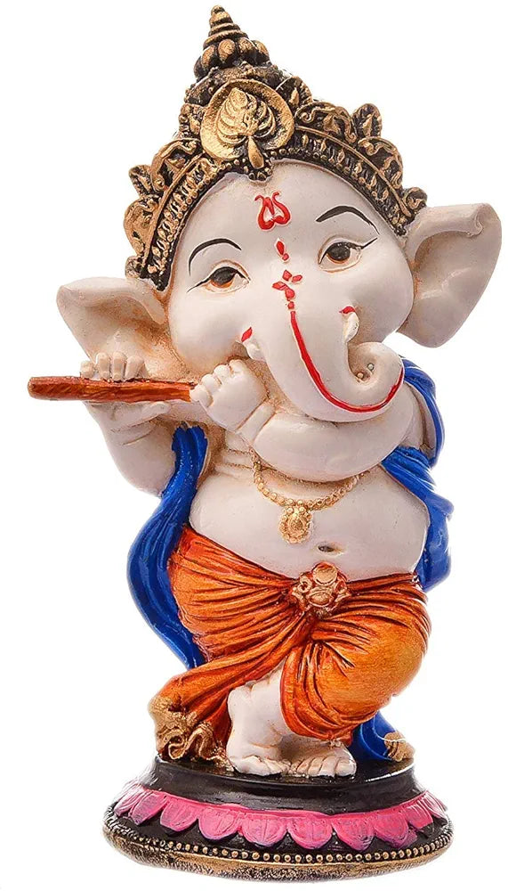 Jaipur Ace Baby Lord Ganesha Idol Playing Flute Hindu God Shri Ganesh Showpiece Size- 6x6x15 Cm Flute Ganesha