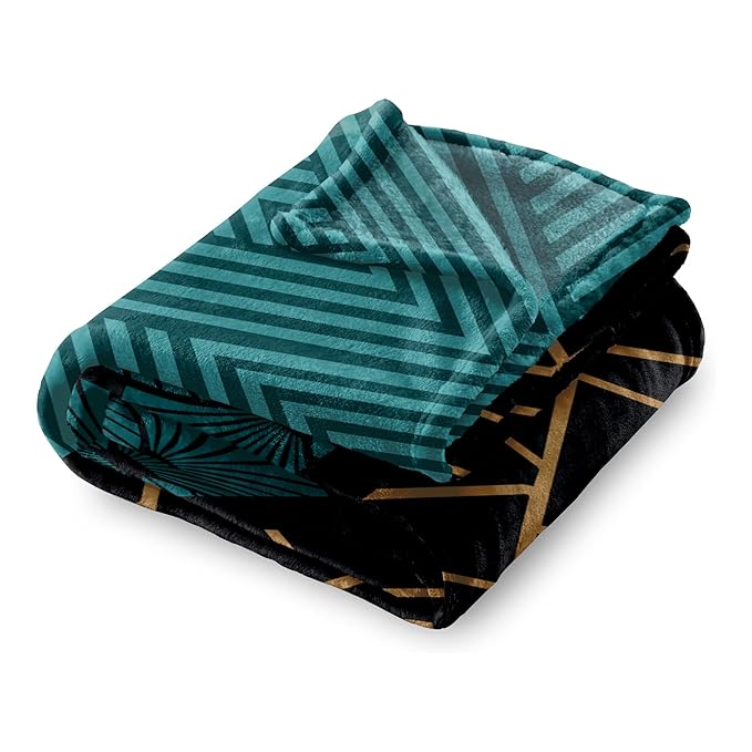 Story@Home Blanket Polyester All-Season AC Double Size Finley Blanket Soft | Colour Teal & Black