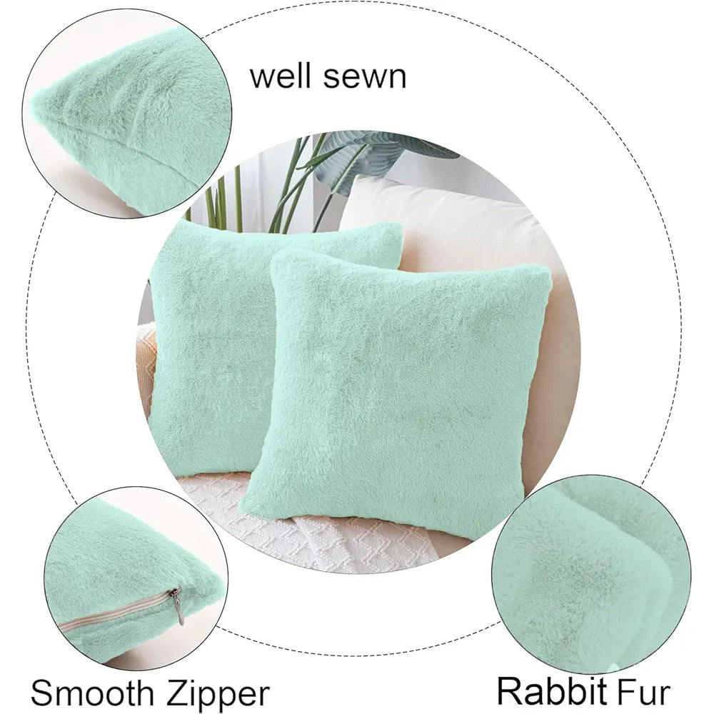 Luxe Home Cushion Cover Duble Side Rabbit Fur Plain Design Covers Set of 2 for Sofa Colour Lime