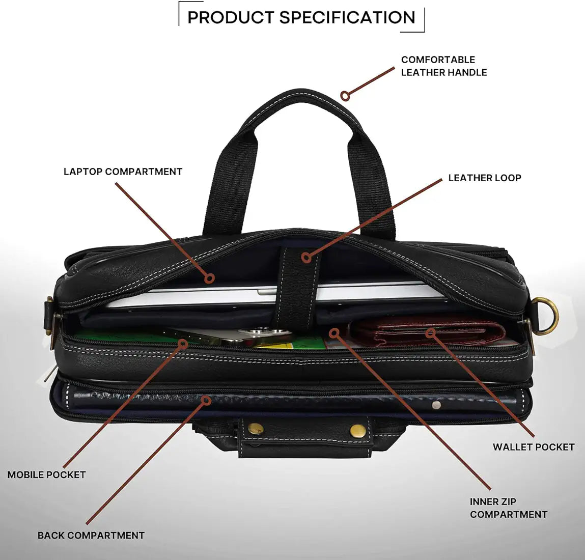 WildHorn Classic Leather 16 inch Laptop Messenger Bag for Men I Office Bags I Travel Bags I Carry Handles with Adjustable Strap I Dimension: L- 16 inch H-12 inch W- 4 inch