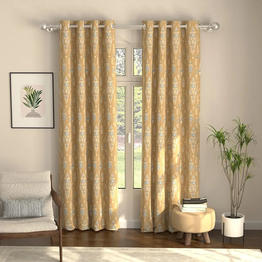 Urban Space Digital Printed Blackout Curtains for Door Bedroom Room Darkening Blackout Kids Decorative Curtains Imperial Mustard