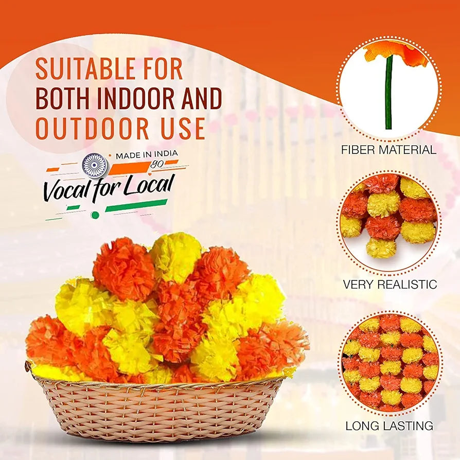 Artificial Marigold Flowers for Decoration Garland 5 Feet Long 5pcs Multicolour