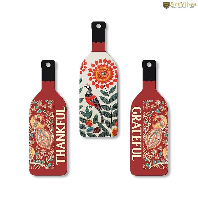 Artvibes Thankful Grateful Wooden Wall Hanging for Home Decor | Set of 3