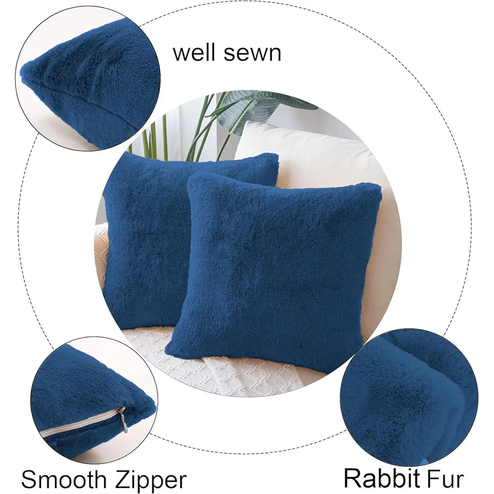 Luxe Home Cushion Cover Duble Side Rabbit Fur Plain Design Covers Set of 2 for Sofa Colour Teal