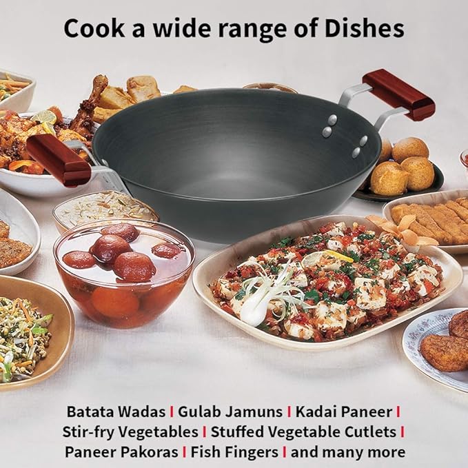 Hawkins Futura 3.75 Litre Deep Fry Pan Hard Anodised Kadai Flat Bottom Kadhai