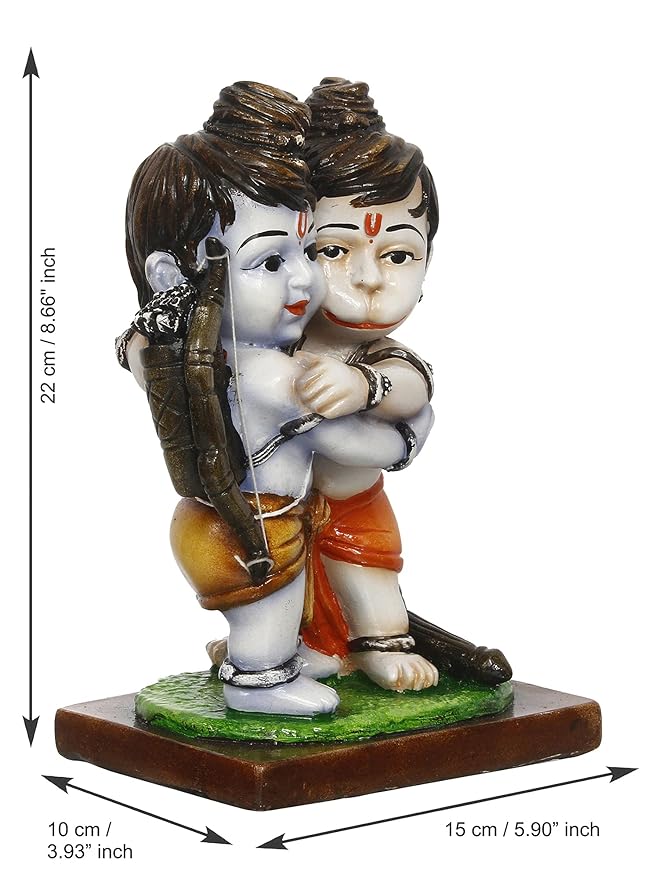 Ecraftindia Handcrafted Polyresin Lord Ram Hugging Lord Hanuman Idol | Auspicious Religious Statue