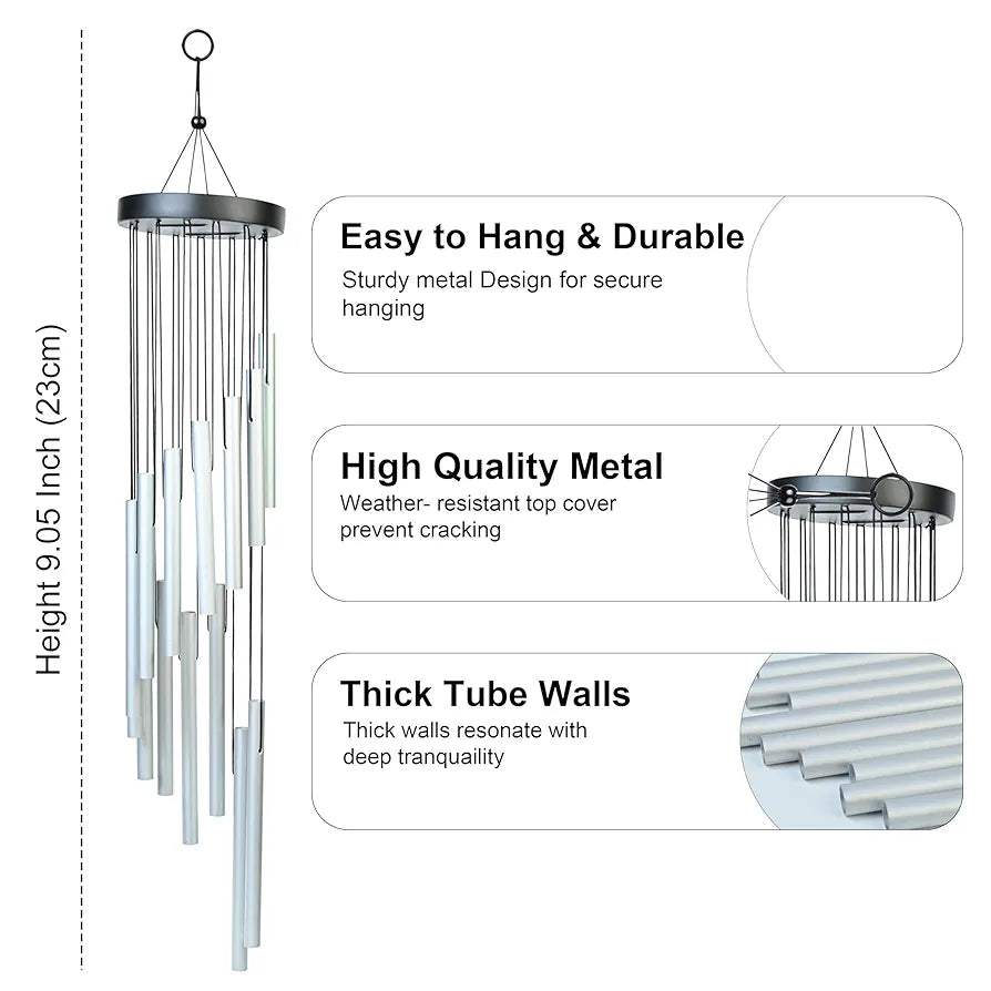 Wind Chimes for Home Décor Silver 12-Pipe Wind Chime -022
