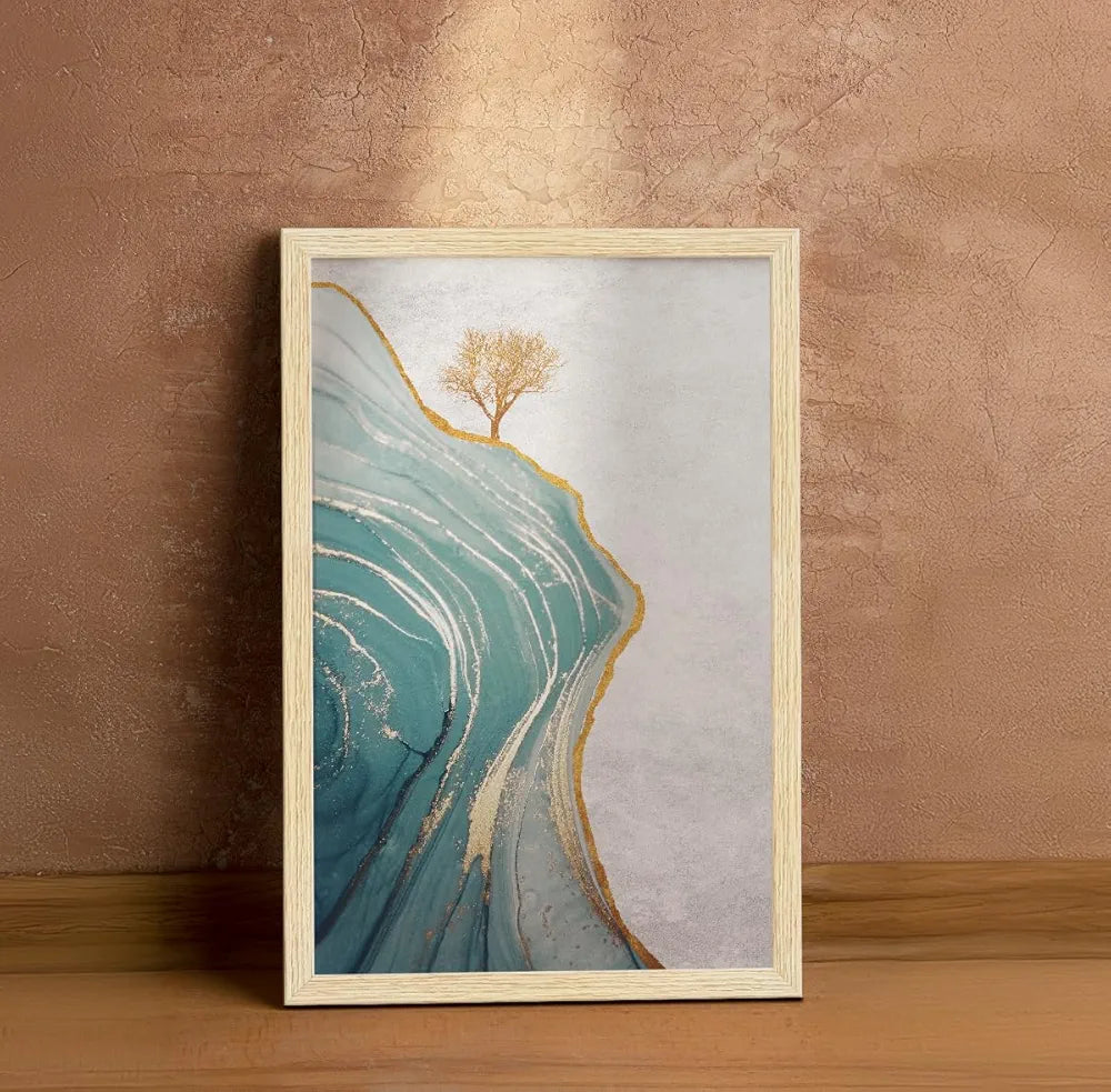 ArtX Paper Golden Deer Paintings with Frame Set of 3