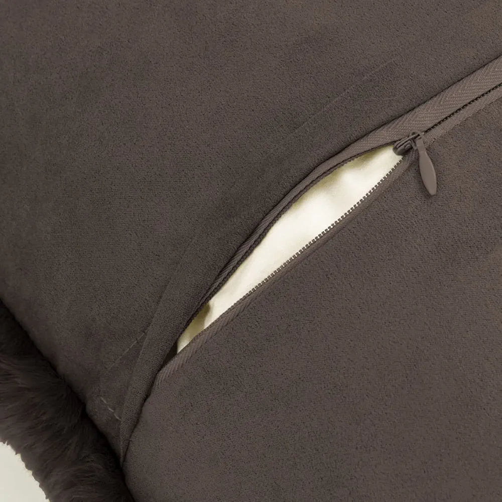 Luxe Home Cushion Cover One Side Rabbit Fur Plain Design Covers Set of 2 Colour Cocoa