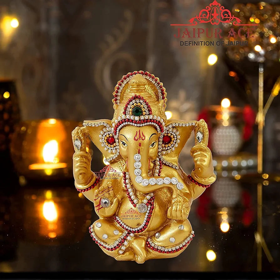 Jaipur Ace Sitting Vinayak Statue Golden Ganesh Idol Sitting Ganesha Golden