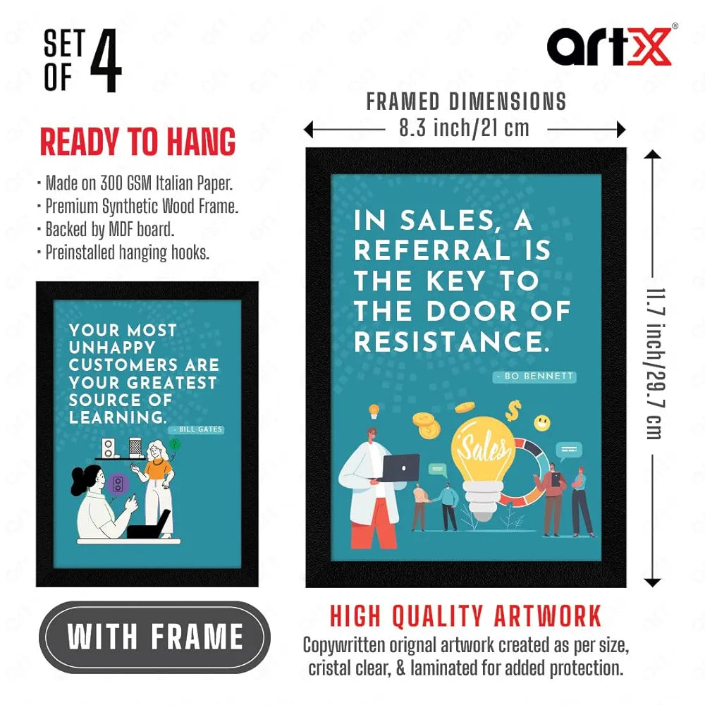 ArtX Paper Business Sales & Marketing Motivational Quotes AXF00196-MOT Framed Posters Set of 4