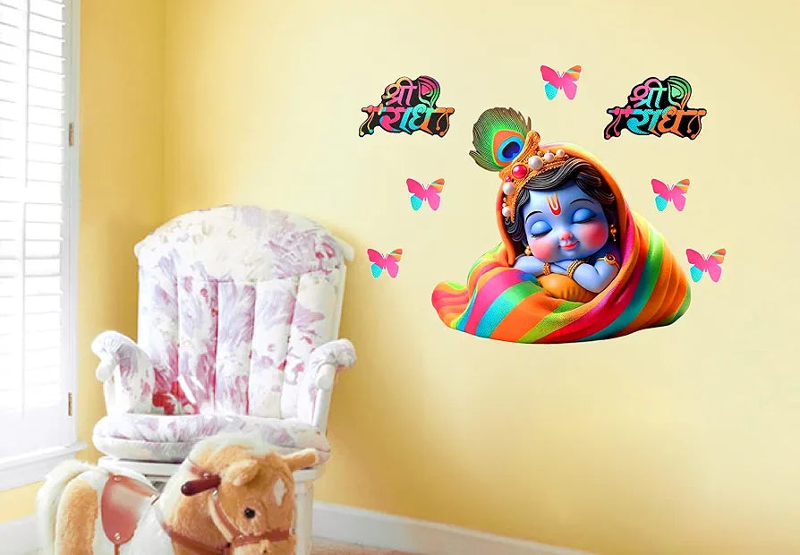 Rng Graphics Pvc Vinyl Self Adhesive Little Krishna Wall Sticker Multicolor 76 Cm X 53cm DW-116L