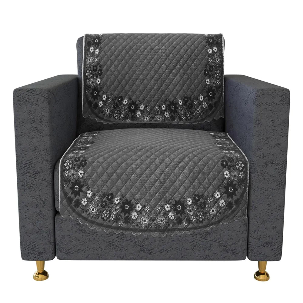 Kuber Industries Sofa Cover 5 Seater Cover Set Digital Painting Quilted for Hall Gray