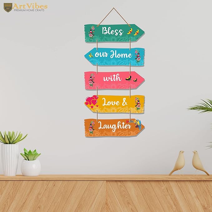 Artvibes Home Quotes Decorative Wall Art Mdf Wooden Wall Hanger for Living Room | Set of 5