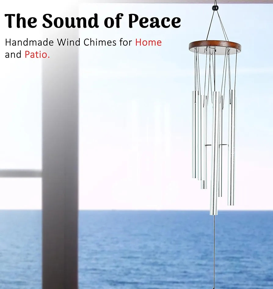 Wind Chimes – Silver 6-Pipe Hanging Showpiece Wind Chime -033-A