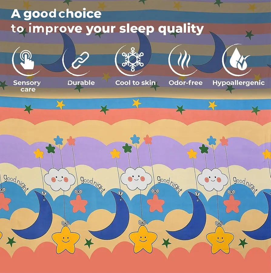 Fresh From Loom Wrinkle Free Glace Animal Print Cotton Bedsheet For Kids Single Bedsheet With 1 Pillow Covers 144 Tc Gud Night Multicolor