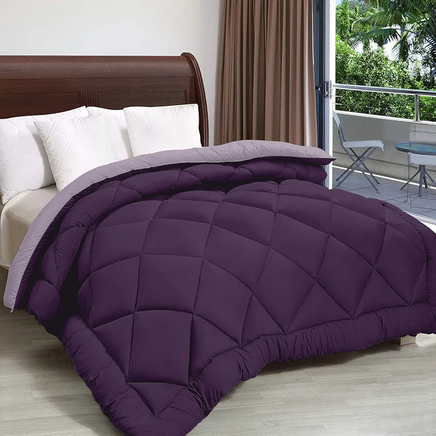 Cloth Fusion Reversible AC Comforter Set Double Bed Soft Microfibre King Size Quilt Blanket for Winter Plum & Lilac