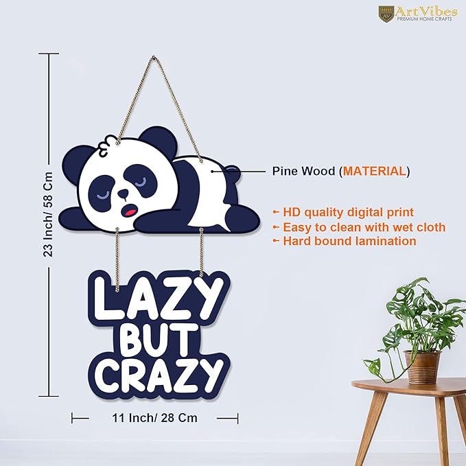 Artvibes Lazy Panda Printed Wooden Wall Hanging With Quotes for Home Decor | Modern Artworks Decoration