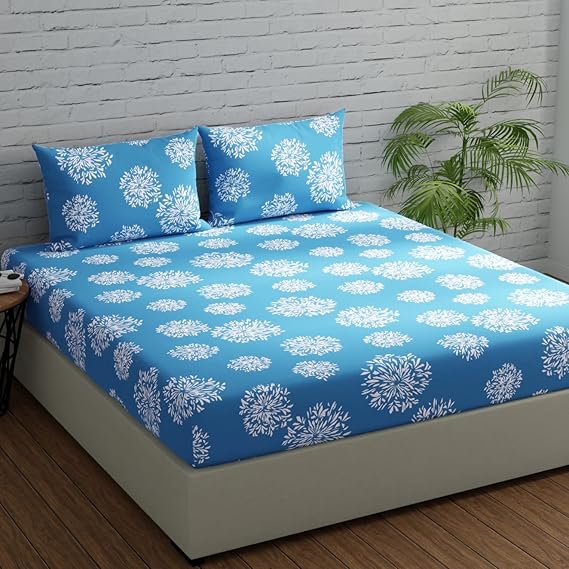 Huesland by Ahmedabad Cotton 144 TC Double Bedsheet Cotton with 2 Pillow Covers - Blue