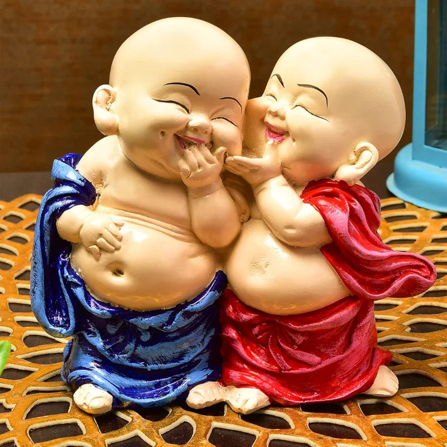 Karigaari India Handcrafted Resine Little Laughing Buddha Monk Sculpture